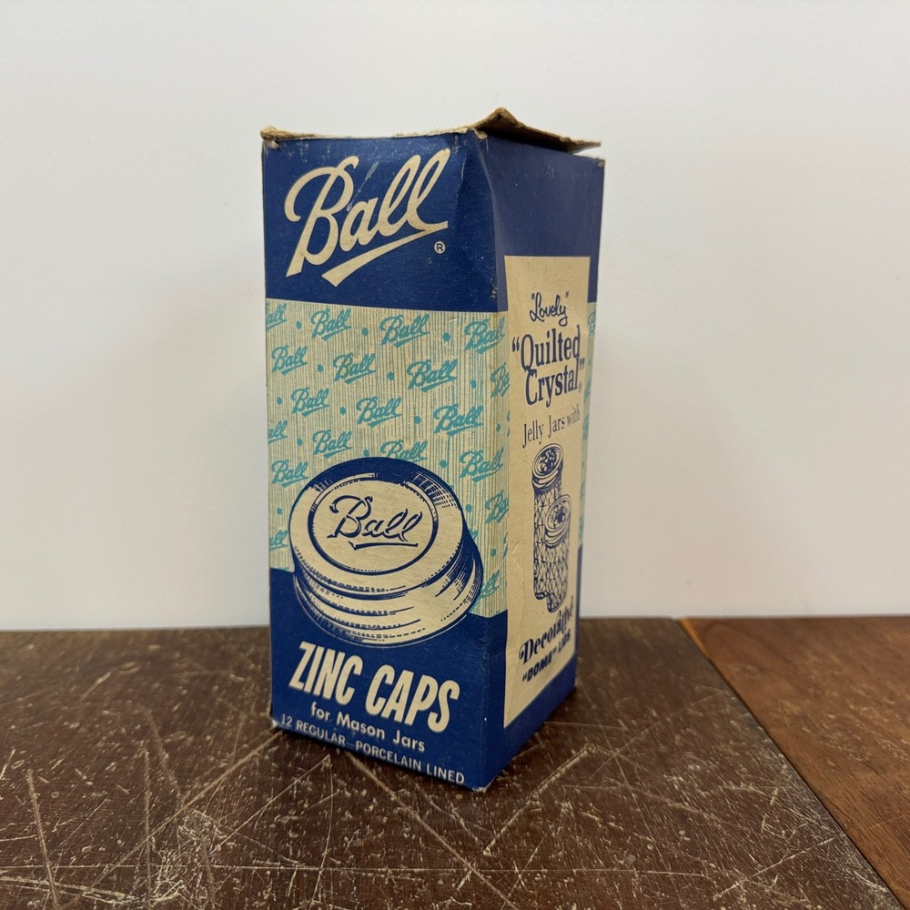 Vintage 1975 Ball Zinc Caps for‎ Mason Jars Regular Porcelain Lined Box EMPTY